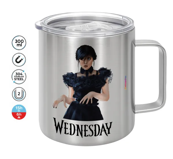 Wednesday Adams — Double-walled stainless steel mug 300ml with temperature-retaining lid
