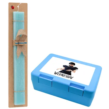 Wednesday Adams, dance with hands, Easter Set, children's snack container BLUE & Easter aromatic flat candle (30cm) (TURQUOISE)