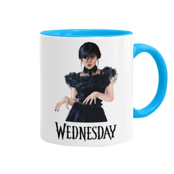Wednesday Adams, dance with hands, Κούπα χρωματιστή γαλάζια, κεραμική, 330ml
