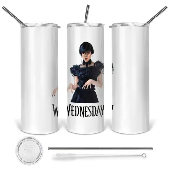 Wednesday Adams, dance with hands, Tumbler ποτήρι θερμό από ανοξείδωτο ατσάλι 600ml, με μεταλλικό καλαμάκι & βούρτσα καθαρισμού