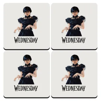 Wednesday Adams, dance with hands, ΣΕΤ 4 Σουβέρ ξύλινα τετράγωνα (9cm)