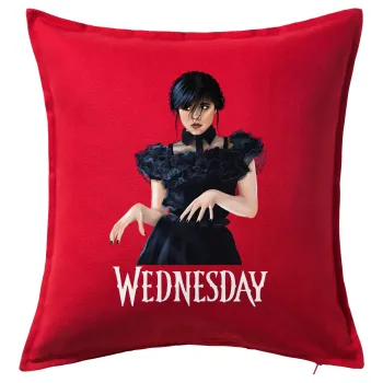 Wednesday Adams, dance with hands, Μαξιλάρι καναπέ Κόκκινο 100% βαμβάκι, περιέχεται το γέμισμα (50x50cm)