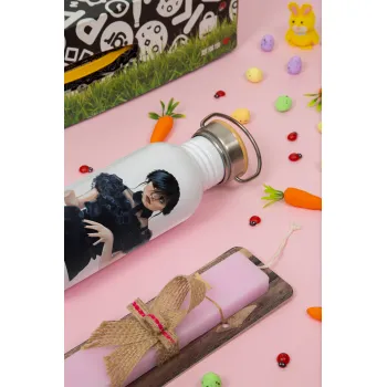 Wednesday Adams, dance with hands, Πασχαλινή Λαμπάδα με παγούρι μεταλλικό (620ml, stainless steel) & κερί αρωματικό πλακέ (30cm) (ΡΟΖ)