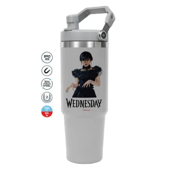 Wednesday Adams, dance with hands, GREY color, 890ml (30oz) stainless Steel Tumbler with Handle