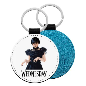 Wednesday Adams, dance with hands, Μπρελόκ Δερματίνη, στρογγυλό ΜΠΛΕ (5cm)