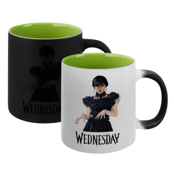 Wednesday Adams, dance with hands, Κούπα Μαγική εσωτερικό πράσινο, κεραμική 330ml που αλλάζει χρώμα με το ζεστό ρόφημα