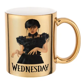 Wednesday Adams, dance with hands, Κούπα κεραμική, χρυσή καθρέπτης, 330ml