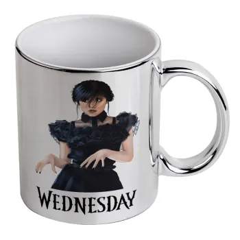 Wednesday Adams, dance with hands, Mug ceramic, silver mirror, 330ml