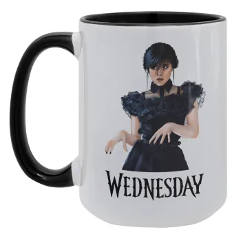Wednesday Adams, dance with hands, Κούπα Mega 15oz, κεραμική Μαύρη, 450ml