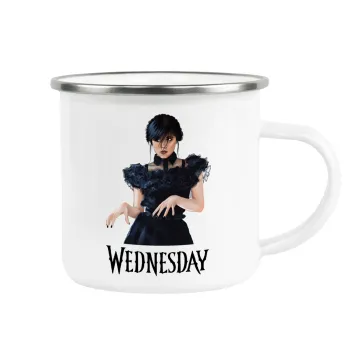 Wednesday Adams, dance with hands, Metallic enamel cup white 360ml