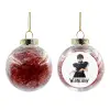 Στολίδι Χριστουγεννιάτικη μπάλα δένδρου διάφανη με κόκκινο γέμισμα 8cm