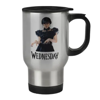 Wednesday Adams, dance with hands, Stainless steel travel mug with lid, double wall 450ml