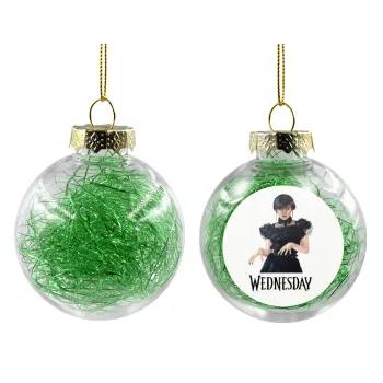 Wednesday Adams, dance with hands, Transparent Christmas tree ball ornament with green filling 8cm