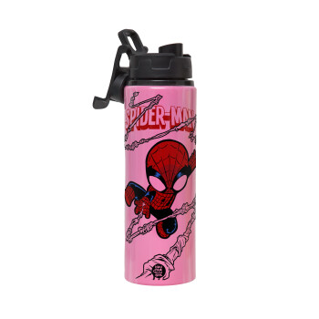 Spiderman kid, Metallic water bottle with safety lid, 850ml aluminum