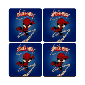 Spiderman kid, ΣΕΤ x4 Σουβέρ ξύλινα τετράγωνα plywood (9cm)
