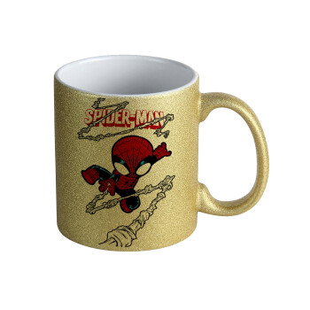 Spiderman kid, Κούπα Χρυσή Glitter που γυαλίζει, κεραμική, 330ml
