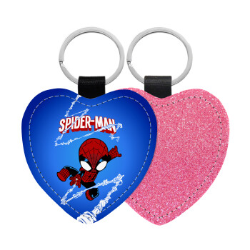 Spiderman kid, Μπρελόκ PU δερμάτινο glitter καρδιά ΡΟΖ