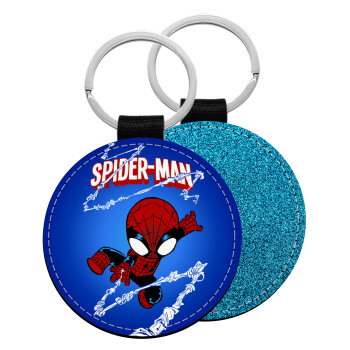 Spiderman kid, Μπρελόκ Δερματίνη, στρογγυλό ΜΠΛΕ (5cm)