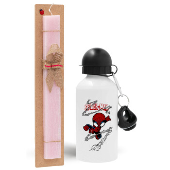 Spiderman kid, Easter Set, metallic aluminum bottle (500ml) & aromatic flat Easter candle (30cm) (PINK)