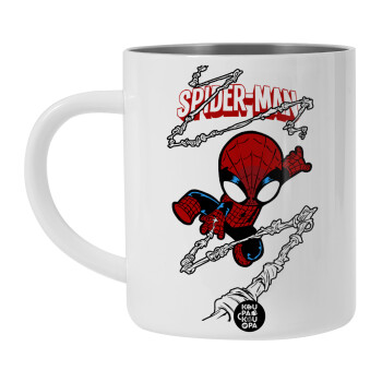 Spiderman kid, Λευκή Ανοξείδωτη Μεταλλική Κούπα 450ml - Διπλού Τοιχώματος 