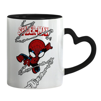 Spiderman kid, Mug heart black handle, ceramic, 330ml