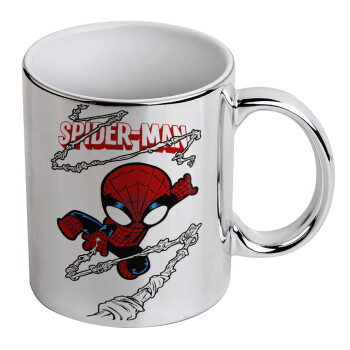 Spiderman kid, Κούπα κεραμική, ασημένια καθρέπτης, 330ml