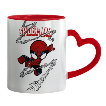 Spiderman kid, Mug heart red handle, ceramic, 330ml