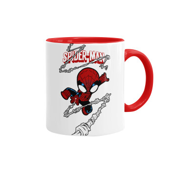Spiderman kid, Κούπα χρωματιστή κόκκινη, κεραμική, 330ml