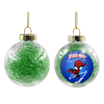 Spiderman kid, Χριστουγεννιάτικη μπάλα δένδρου διάφανη με πράσινο γέμισμα 8cm