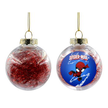 Spiderman kid, Χριστουγεννιάτικη μπάλα δένδρου διάφανη με κόκκινο γέμισμα 8cm