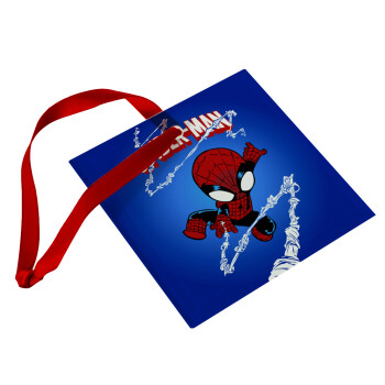 Spiderman kid, Christmas ornament, glass square ornament 9x9cm