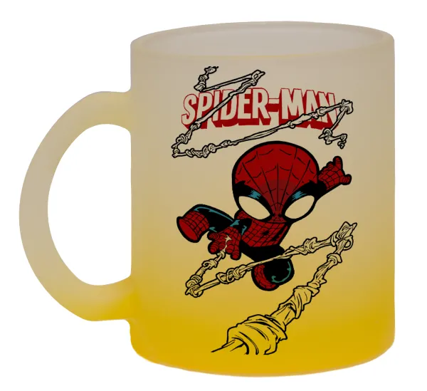 Spiderman kid — Κούπα γυάλινη δίχρωμη με βάση το κίτρινο ματ, 330ml