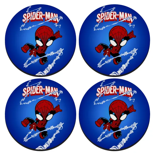 Spiderman kid — ΣΕΤ 4 Σουβέρ ξύλινα στρογγυλά (9cm)