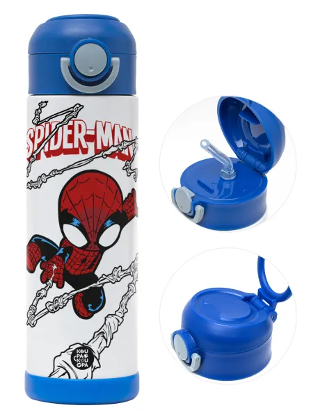 Spiderman kid — Children's hot water bottle, stainless steel, with safety straw, BLUE (500ml)