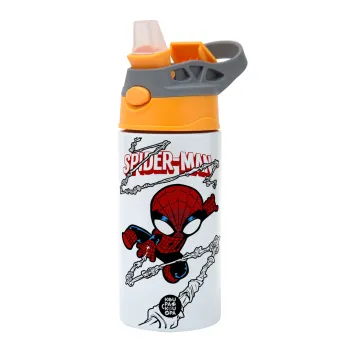 Spiderman kid, Παιδικό παγούρι θερμό, ανοξείδωτο, με καλαμάκι ασφαλείας, Πορτοκαλί/Γκρι (360ml) BPA-FREE