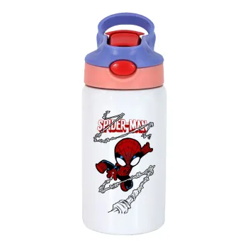 Spiderman kid, Παιδικό παγούρι θερμό, ανοξείδωτο, με καλαμάκι ασφαλείας, ροζ/μωβ (350ml)