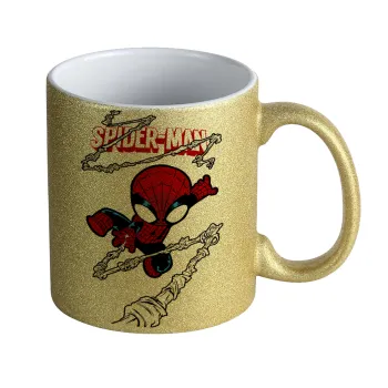 Spiderman kid, Κούπα Χρυσή Glitter που γυαλίζει, κεραμική, 330ml