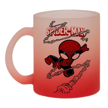 Spiderman kid, Κούπα γυάλινη δίχρωμη με βάση το κόκκινο ματ, 330ml
