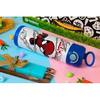 Spiderman kid, Easter candle, Childrens hot water bottle, stainless steel, with safety straw, BLUE (500ml)