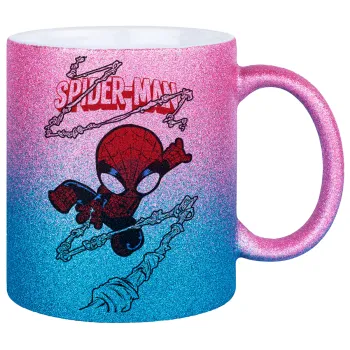 Spiderman kid, Κούπα Χρυσή/Μπλε Glitter, κεραμική, 330ml