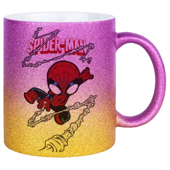 Spiderman kid, Κούπα Χρυσή/Ροζ Glitter, κεραμική, 330ml