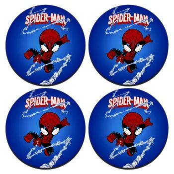 Spiderman kid, SET of 4 round wooden coasters (9cm)