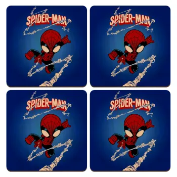 Spiderman kid, ΣΕΤ x4 Σουβέρ ξύλινα τετράγωνα plywood (9cm)