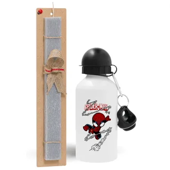 Spiderman kid, Easter Set, metallic aluminum water bottle (500ml) & aromatic flat Easter candle (30cm) (GRAY)
