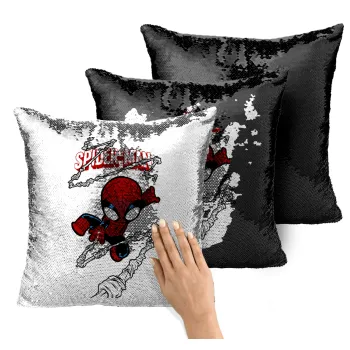 Spiderman kid, Μαξιλάρι καναπέ Μαγικό Μαύρο με πούλιες 40x40cm περιέχεται το γέμισμα