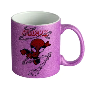 Spiderman kid, Κούπα Μωβ Glitter που γυαλίζει, κεραμική, 330ml