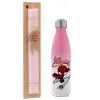 Easter Set, Metallic pink/white (Stainless steel) thermos, double-walled, 500ml & aromatic flat Easter candle (30cm) (PINK)