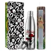 Easter Set, metallic stainless thermos flask (500ml) & scented flat Easter candle (30cm) (GRAY)