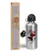 Easter Set, metallic silver aluminum water bottle (500ml) & aromatic flat Easter candle (30cm) (GRAY)