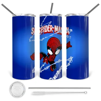 Spiderman kid, Tumbler ποτήρι θερμό από ανοξείδωτο ατσάλι 600ml, με μεταλλικό καλαμάκι & βούρτσα καθαρισμού